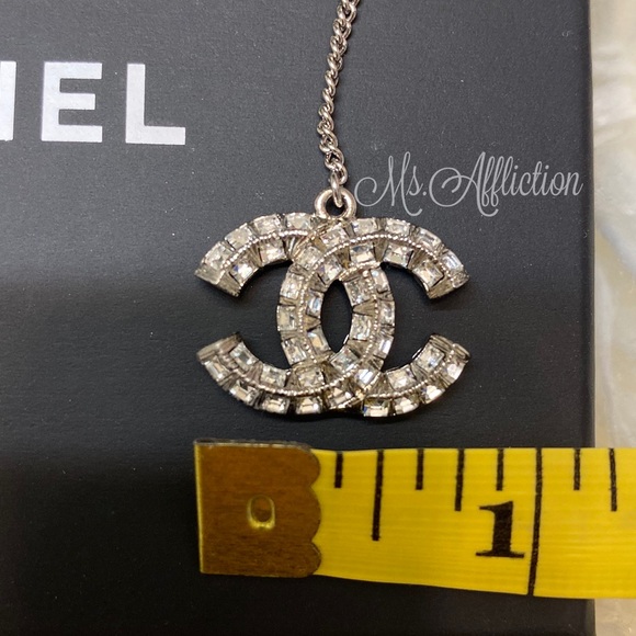 CHANEL 🖤NEW🖤 Authentic Crystal Double Sided Crystal Strass CC Silver Earrings - Picture 3 of 8